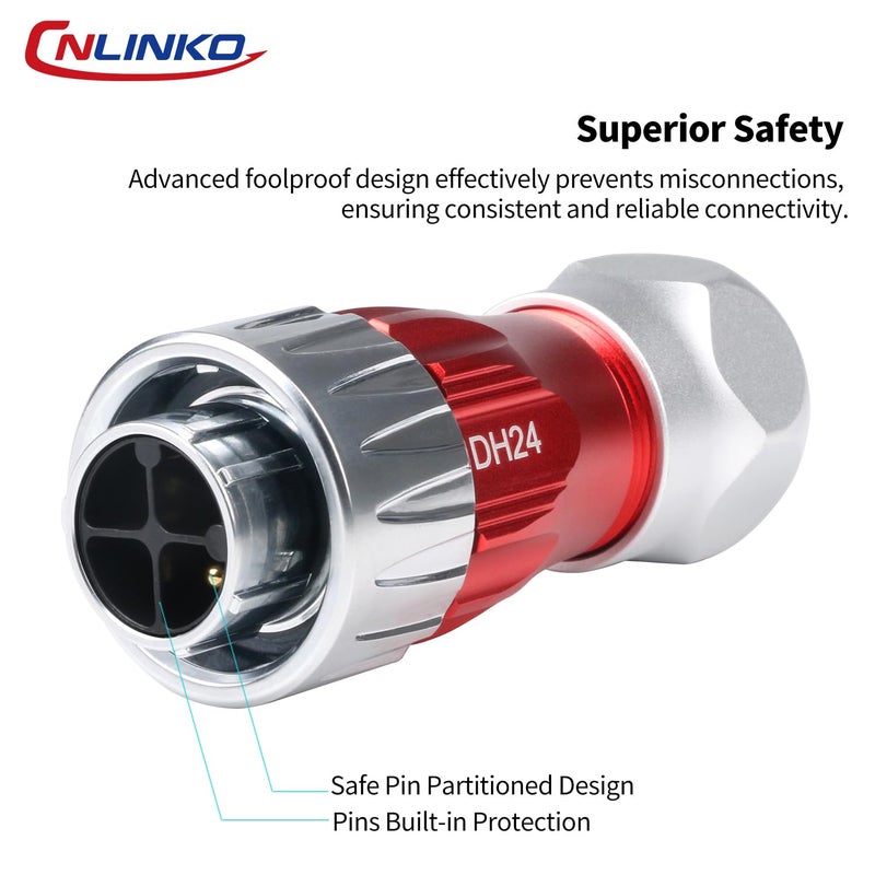 CNLINKO DH-24 4 PIN Industrial Waterproof Connectors, IP68 Circular Connector, Hard Metal Anti-Interference Shell, Quick Plug Aviation Connector, M24 Panel Mount Flange Socket (4-Pin) - Image 2